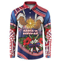 American Samoa Manuia Le Kerisimasi Button Sweatshirt Jesus Hands Bethlehem Star Hibiscus DT05 Navy - Polynesian Pride