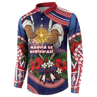 American Samoa Manuia Le Kerisimasi Button Sweatshirt Jesus Hands Bethlehem Star Hibiscus DT05 - Polynesian Pride