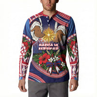 American Samoa Manuia Le Kerisimasi Button Sweatshirt Jesus Hands Bethlehem Star Hibiscus DT05 - Polynesian Pride