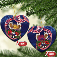 American Samoa Manuia Le Kerisimasi Ceramic Ornament Jesus Hands Bethlehem Star Hibiscus DT05 Heart Navy - Polynesian Pride