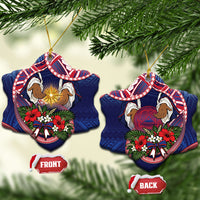American Samoa Manuia Le Kerisimasi Ceramic Ornament Jesus Hands Bethlehem Star Hibiscus DT05 Snow Flake Navy - Polynesian Pride