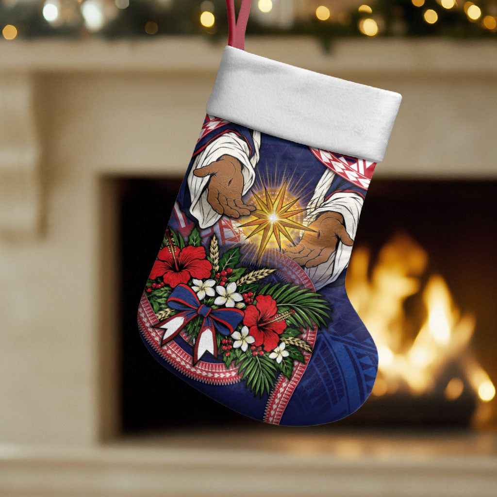 American Samoa Manuia Le Kerisimasi Christmas Stocking Jesus Hands Bethlehem Star Hibiscus DT05 Set of 2 Navy - Polynesian Pride