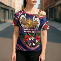 American Samoa Manuia Le Kerisimasi Cross Shoulder Shirt Jesus Hands Bethlehem Star Hibiscus DT05 - Polynesian Pride