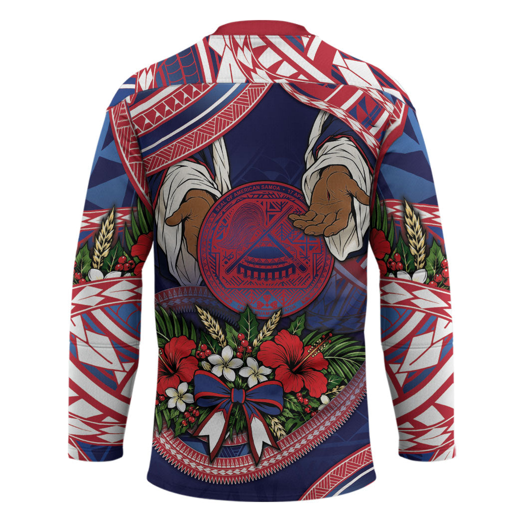 American Samoa Manuia Le Kerisimasi Hockey Jersey Jesus Hands Bethlehem Star Hibiscus DT05 - Polynesian Pride