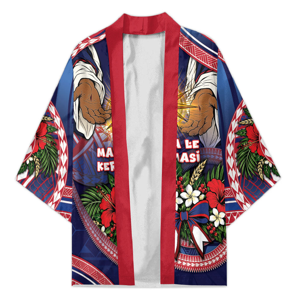 American Samoa Manuia Le Kerisimasi Kimono Jesus Hands Bethlehem Star Hibiscus DT05 Unisex Navy - Polynesian Pride