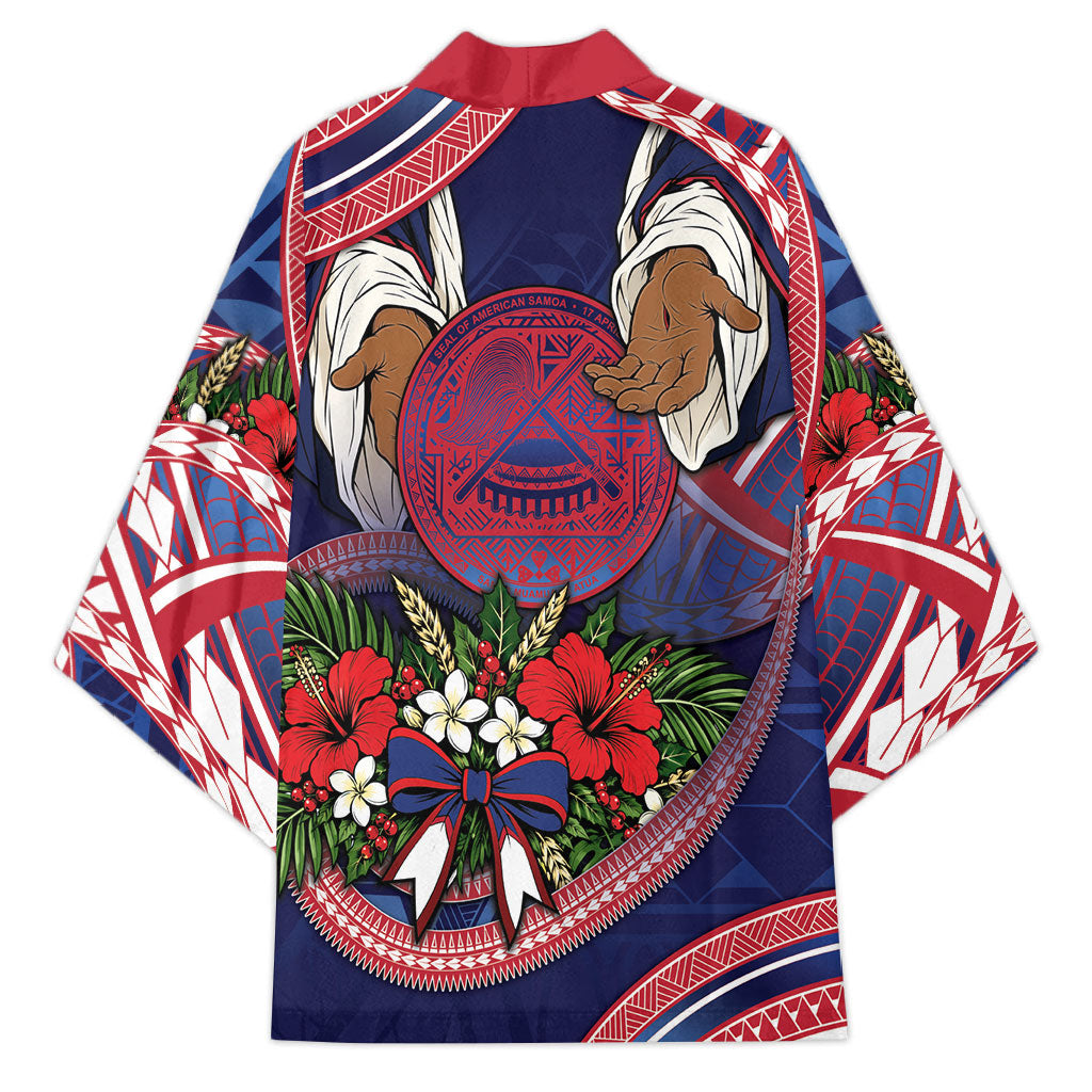 American Samoa Manuia Le Kerisimasi Kimono Jesus Hands Bethlehem Star Hibiscus DT05 - Polynesian Pride