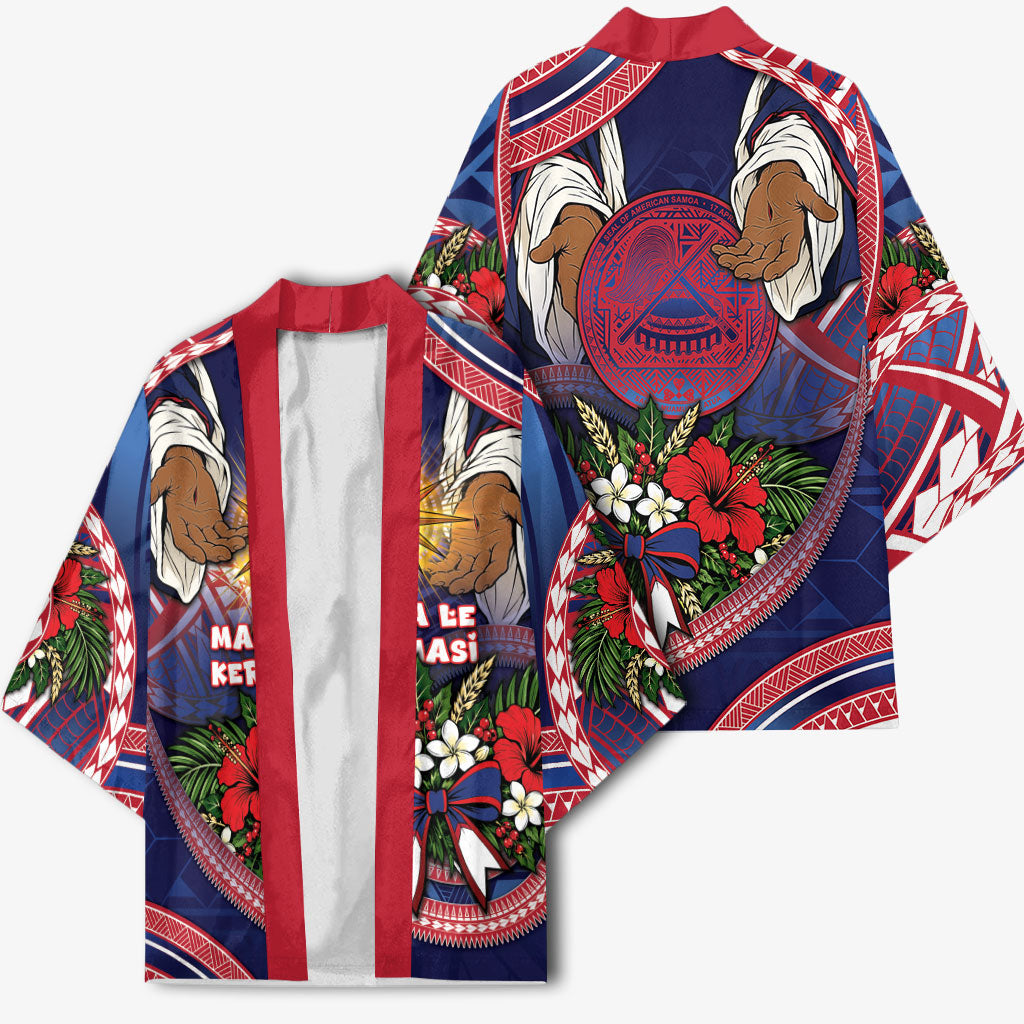 American Samoa Manuia Le Kerisimasi Kimono Jesus Hands Bethlehem Star Hibiscus DT05 - Polynesian Pride