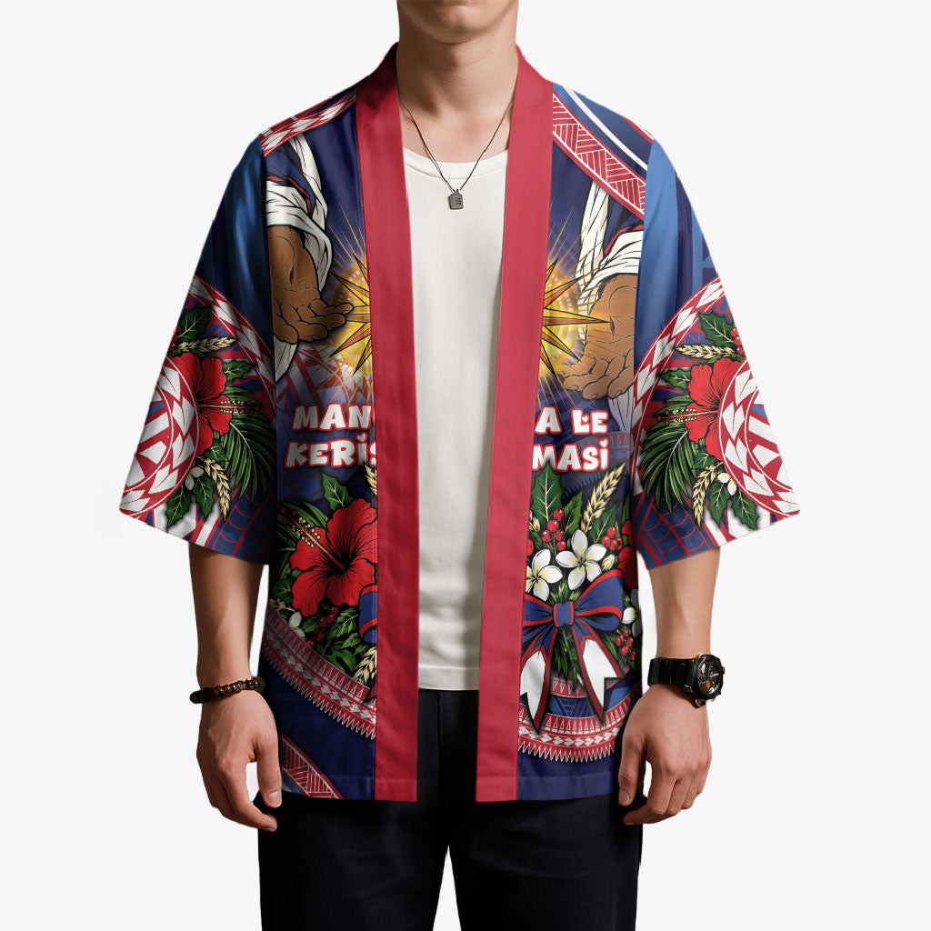 American Samoa Manuia Le Kerisimasi Kimono Jesus Hands Bethlehem Star Hibiscus DT05 - Polynesian Pride
