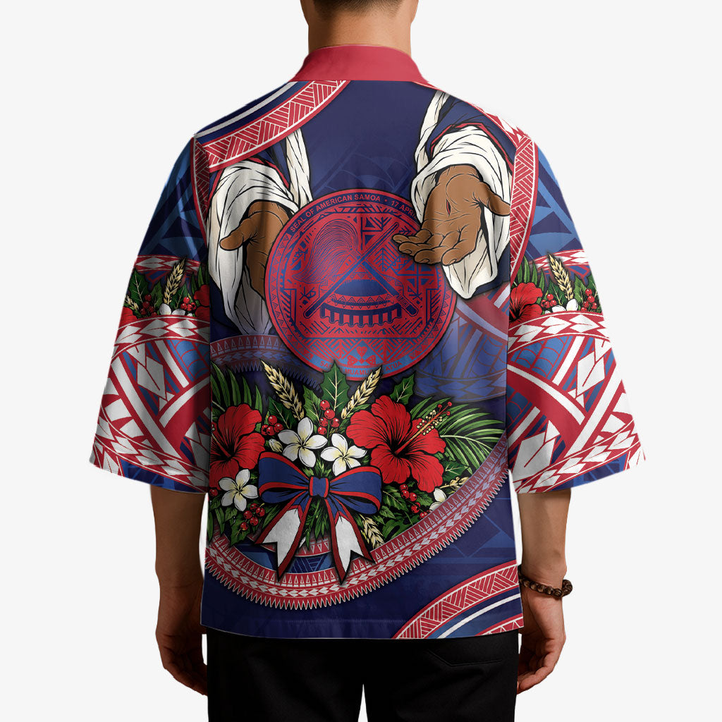 American Samoa Manuia Le Kerisimasi Kimono Jesus Hands Bethlehem Star Hibiscus DT05 - Polynesian Pride