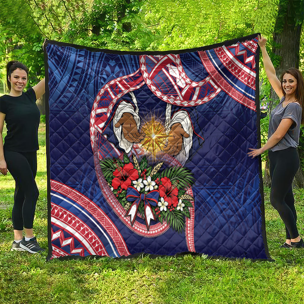 American Samoa Manuia Le Kerisimasi Quilt Jesus Hands Bethlehem Star Hibiscus DT05 - Polynesian Pride