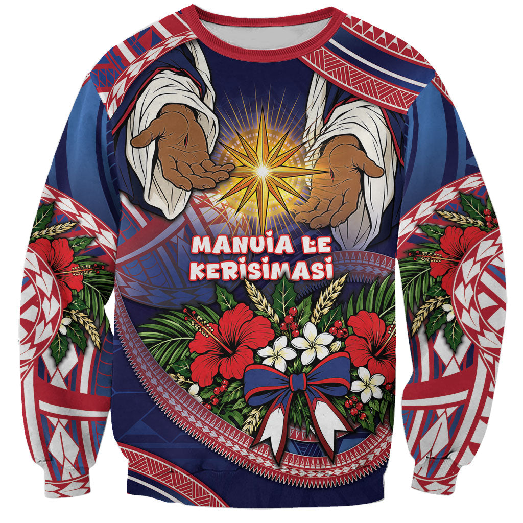 American Samoa Manuia Le Kerisimasi Sweatshirt Jesus Hands Bethlehem Star Hibiscus DT05 Unisex Navy - Polynesian Pride