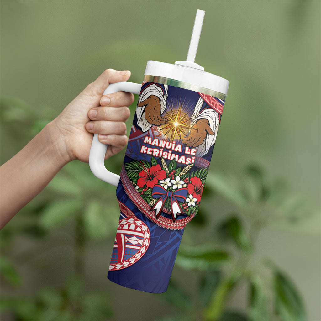 American Samoa Manuia Le Kerisimasi Tumbler With Handle Jesus Hands Bethlehem Star Hibiscus DT05 - Polynesian Pride