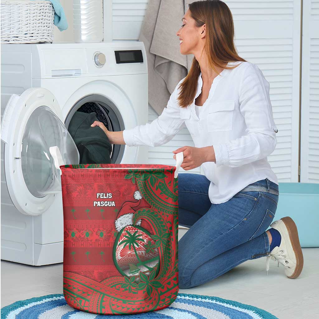 Guam Christmas Laundry Basket Chamorro Seal Hat Santa Tribal Waves - Polynesian Pride