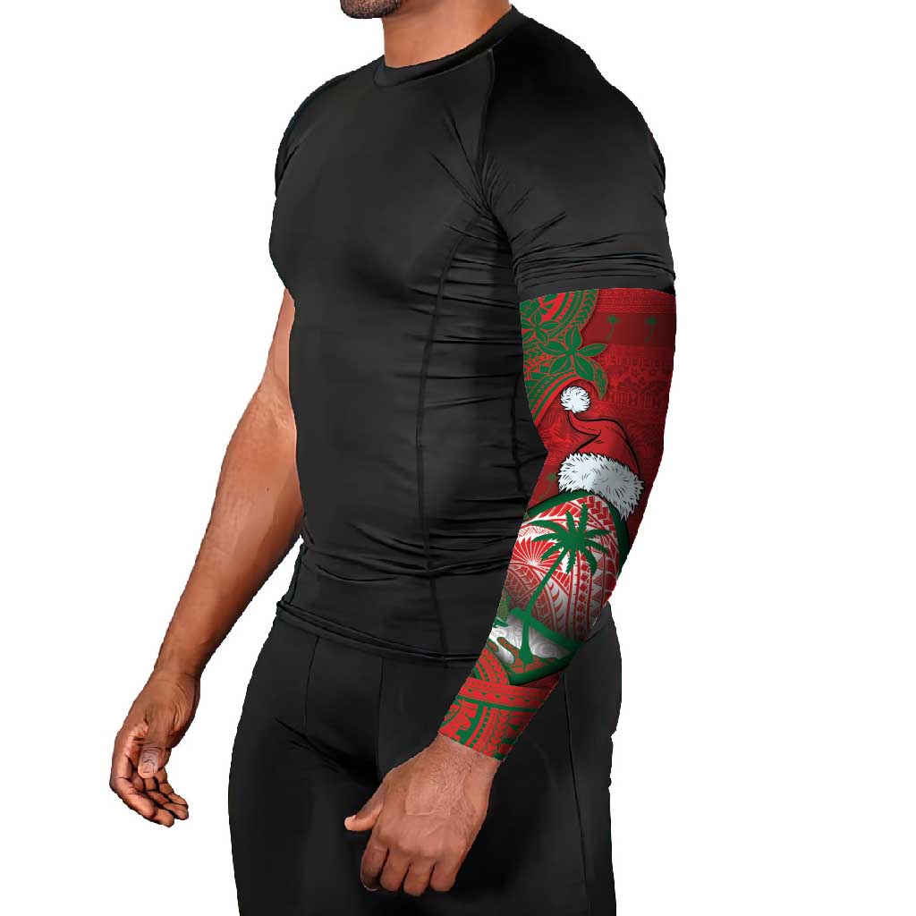 Guam Christmas Arm Sleeves Chamorro Seal Hat Santa Tribal Waves - Polynesian Pride