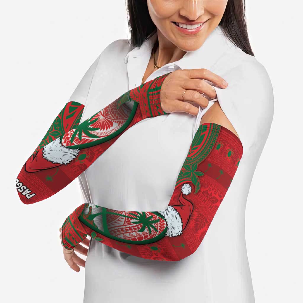Guam Christmas Arm Sleeves Chamorro Seal Hat Santa Tribal Waves - Polynesian Pride