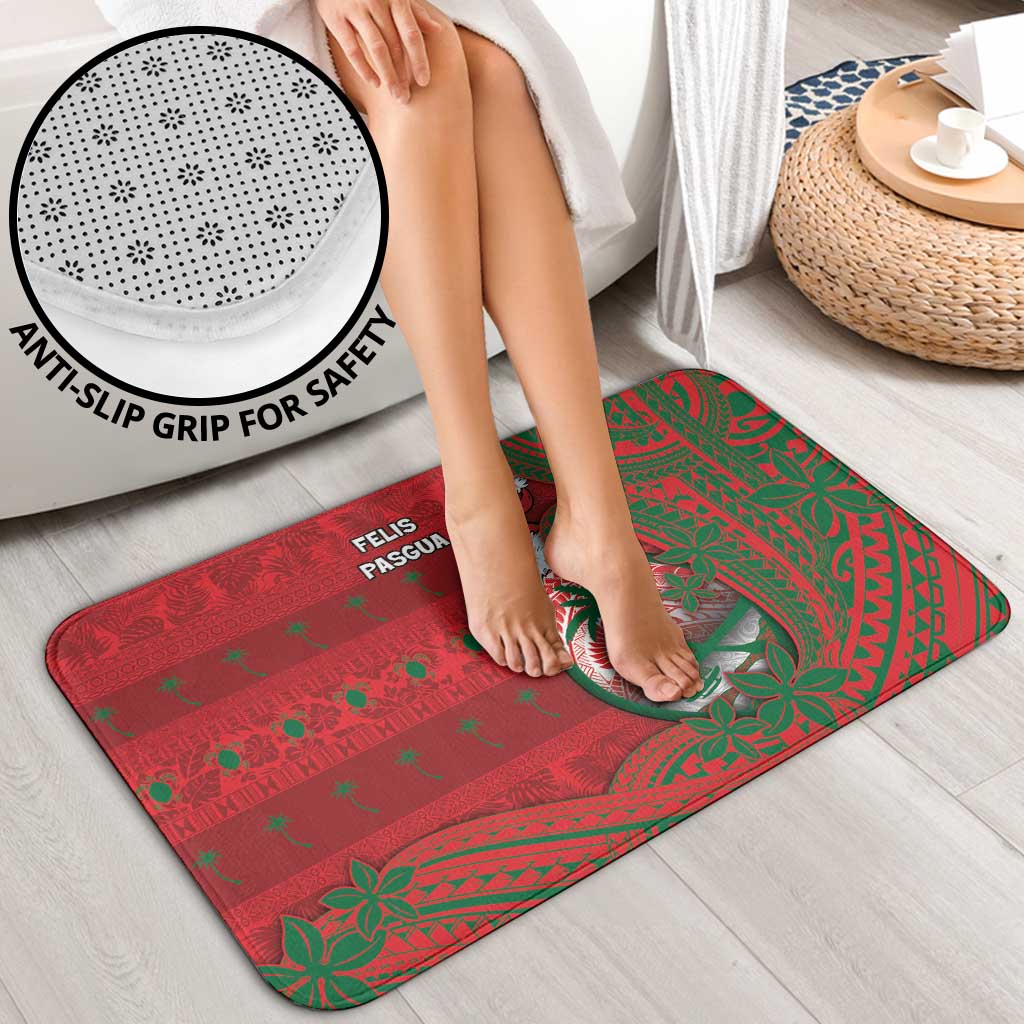 Guam Christmas Bathroom Set Chamorro Seal Hat Santa Tribal Waves - Polynesian Pride