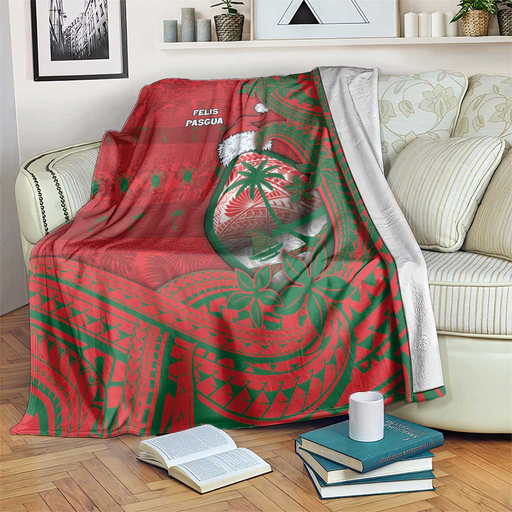 Guam Christmas Blanket Chamorro Seal Hat Santa Tribal Waves - Polynesian Pride