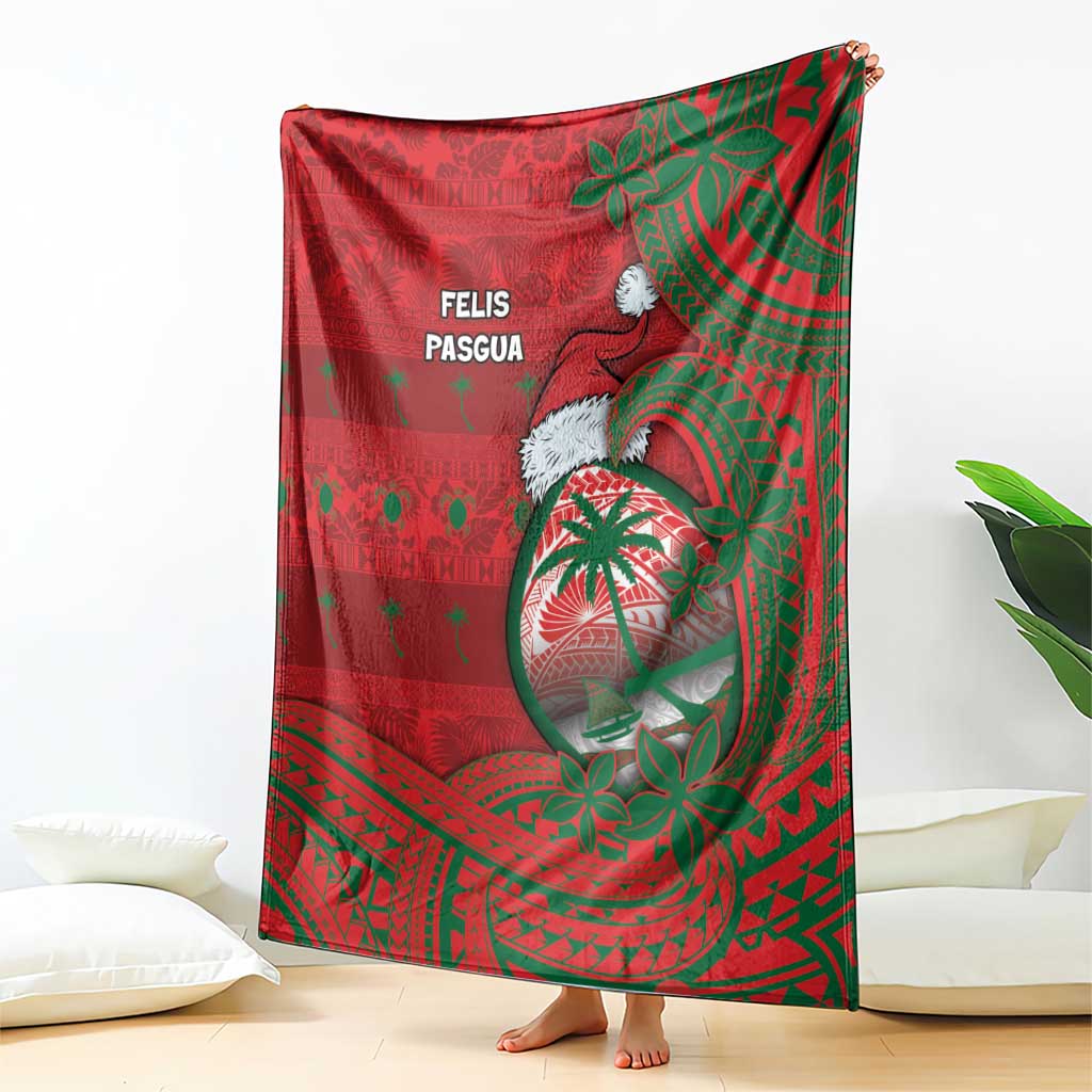 Guam Christmas Blanket Chamorro Seal Hat Santa Tribal Waves - Polynesian Pride