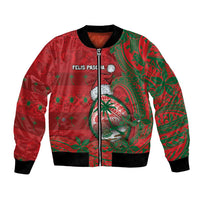 Guam Christmas Bomber Jacket Chamorro Seal Hat Santa Tribal Waves - Polynesian Pride