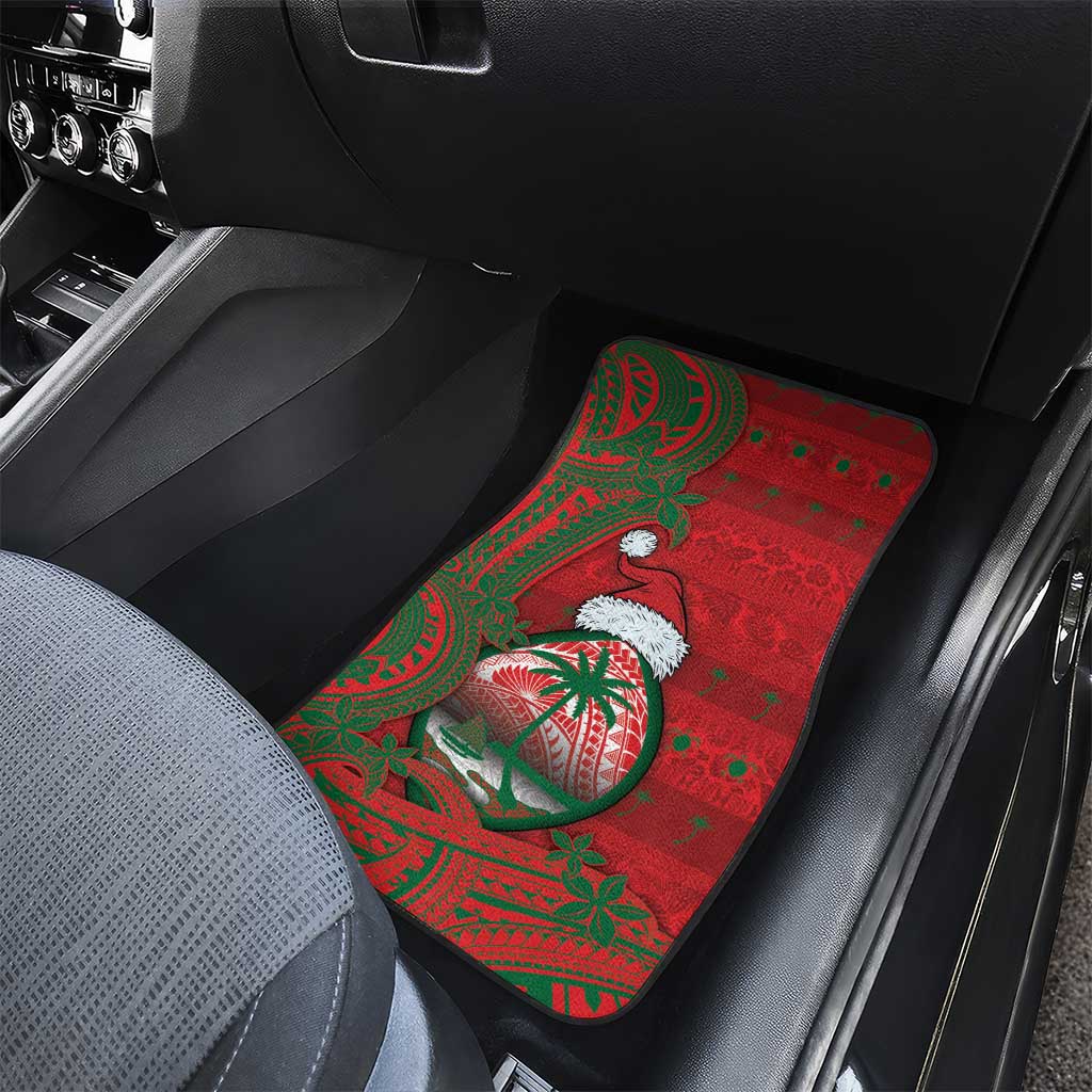 Guam Christmas Car Mats Chamorro Seal Hat Santa Tribal Waves - Polynesian Pride