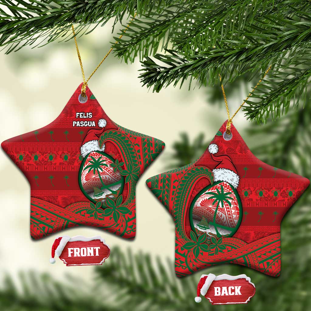 Guam Christmas Ceramic Ornament Chamorro Seal Hat Santa Tribal Waves - Polynesian Pride