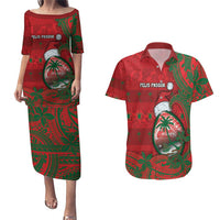Guam Christmas Couples Matching Puletasi and Hawaiian Shirt Chamorro Seal Hat Santa Tribal Waves - Polynesian Pride