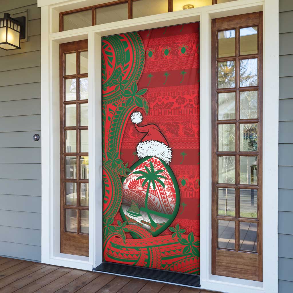 Guam Christmas Door Cover Chamorro Seal Hat Santa Tribal Waves - Polynesian Pride