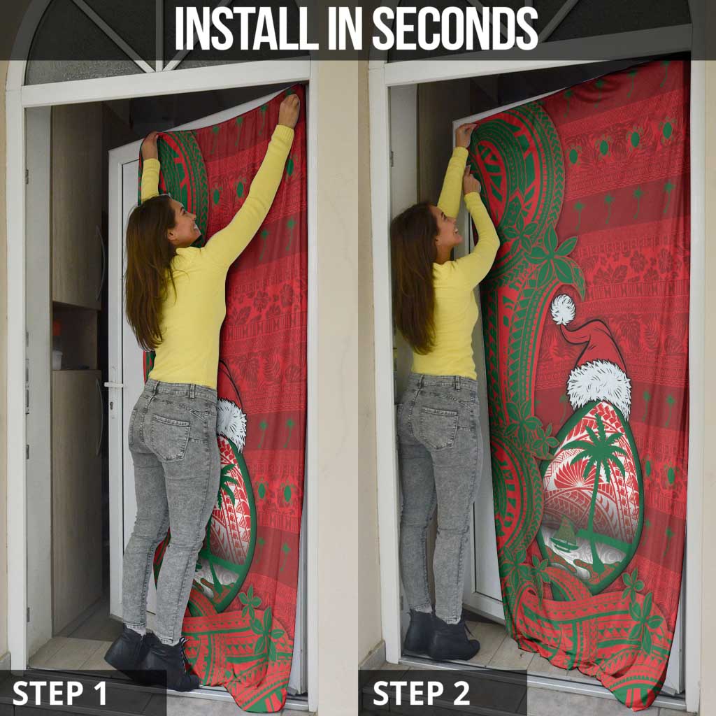 Guam Christmas Door Cover Chamorro Seal Hat Santa Tribal Waves - Polynesian Pride