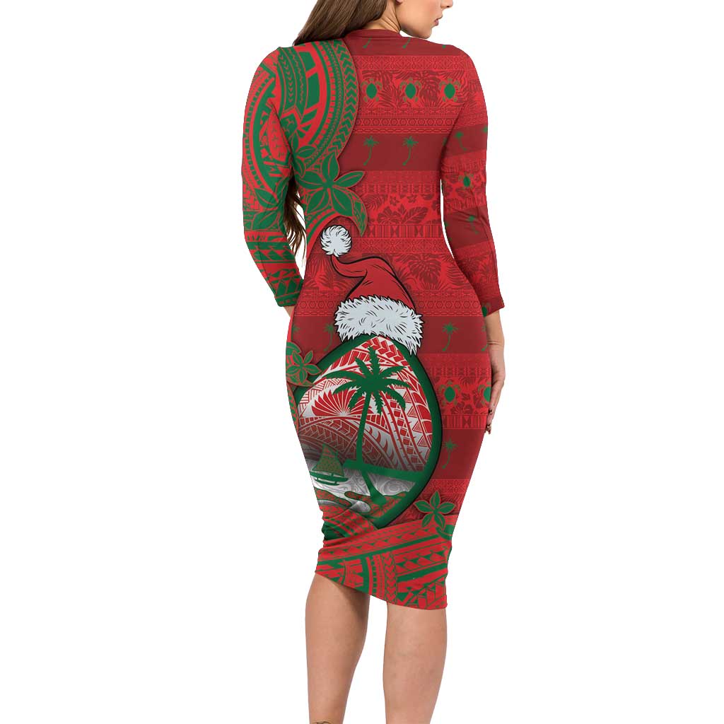 Guam Christmas Family Matching Long Sleeve Bodycon Dress and Hawaiian Shirt Chamorro Seal Hat Santa Tribal Waves DT05 - Polynesian Pride