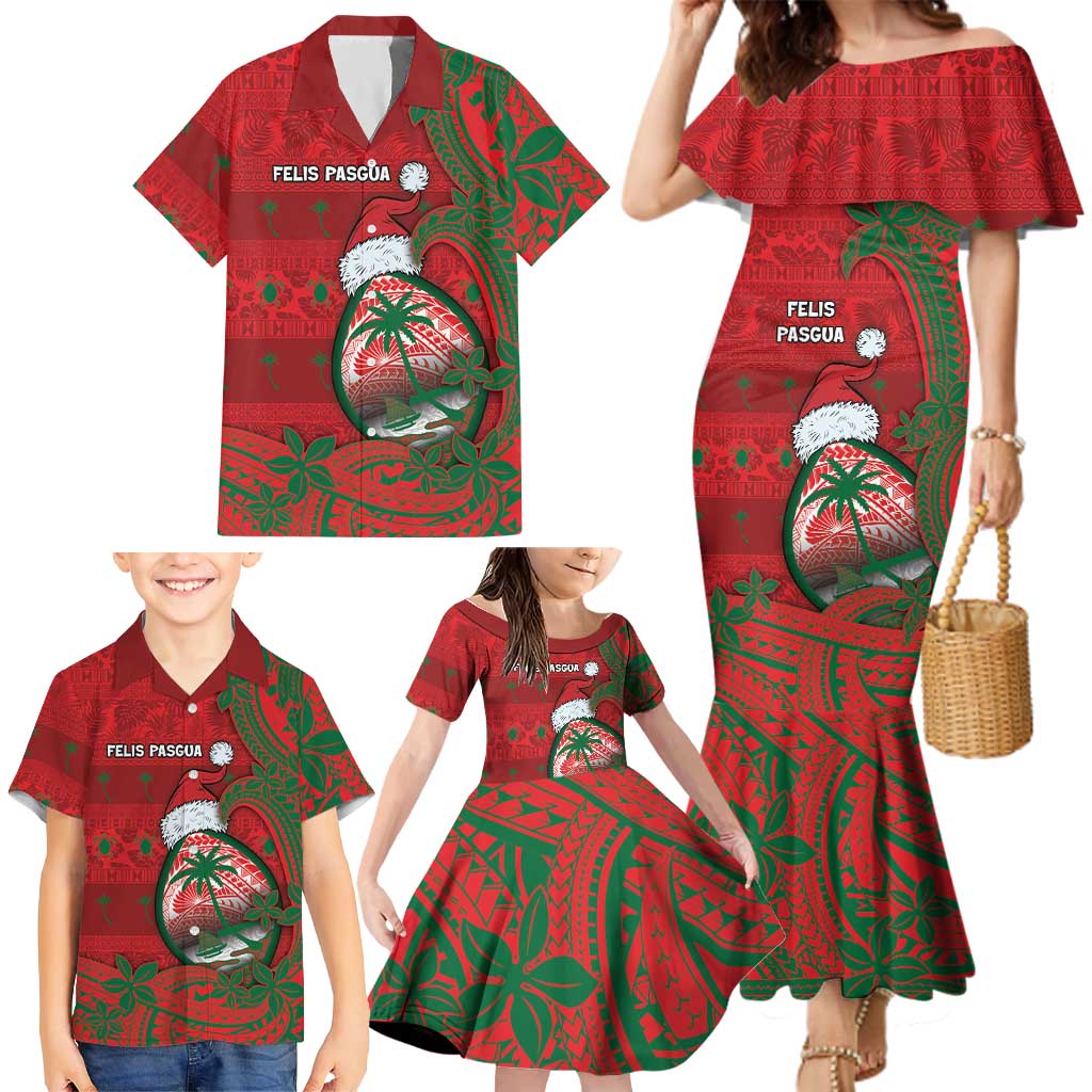 Guam Christmas Family Matching Mermaid Dress and Hawaiian Shirt Chamorro Seal Hat Santa Tribal Waves - Polynesian Pride
