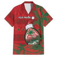 Guam Christmas Family Matching Off The Shoulder Long Sleeve Dress and Hawaiian Shirt Chamorro Seal Hat Santa Tribal Waves DT05 Dad's Shirt - Short Sleeve Red - Polynesian Pride