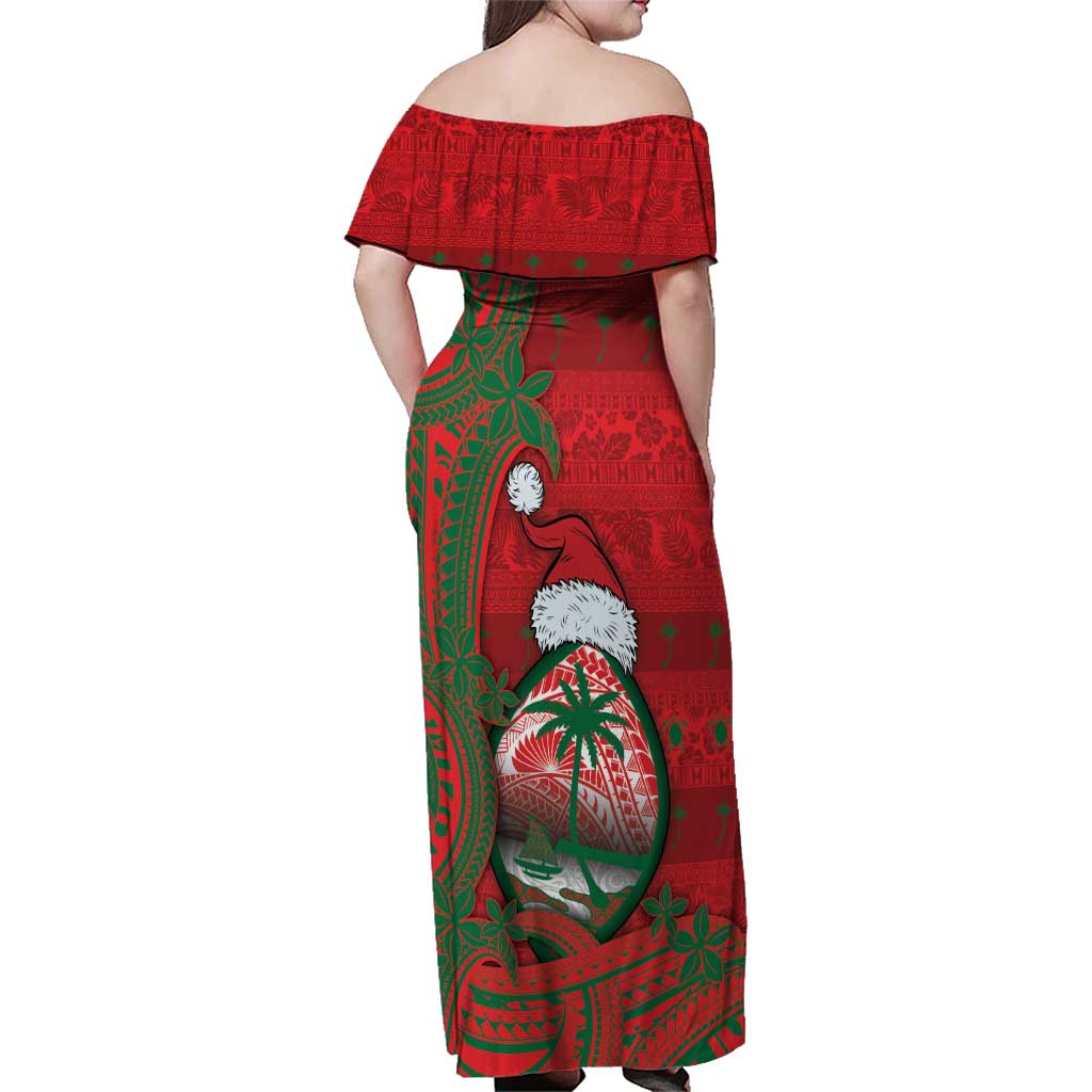 Guam Christmas Family Matching Off Shoulder Maxi Dress and Hawaiian Shirt Chamorro Seal Hat Santa Tribal Waves DT05 - Polynesian Pride