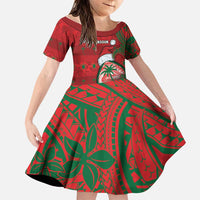 Guam Christmas Family Matching Puletasi and Hawaiian Shirt Chamorro Seal Hat Santa Tribal Waves DT05 Daughter's Dress Red - Polynesian Pride