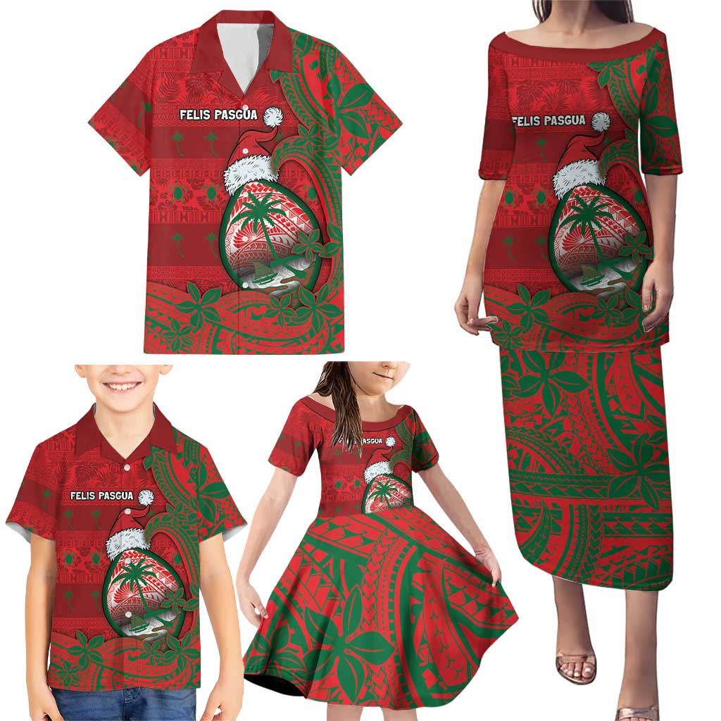 Guam Christmas Family Matching Puletasi and Hawaiian Shirt Chamorro Seal Hat Santa Tribal Waves DT05 - Polynesian Pride