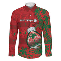 Guam Christmas Family Matching Short Sleeve Bodycon Dress and Hawaiian Shirt Chamorro Seal Hat Santa Tribal Waves DT05 Dad's Shirt - Long Sleeve Red - Polynesian Pride