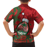Guam Christmas Family Matching Summer Maxi Dress and Hawaiian Shirt Chamorro Seal Hat Santa Tribal Waves DT05 - Polynesian Pride