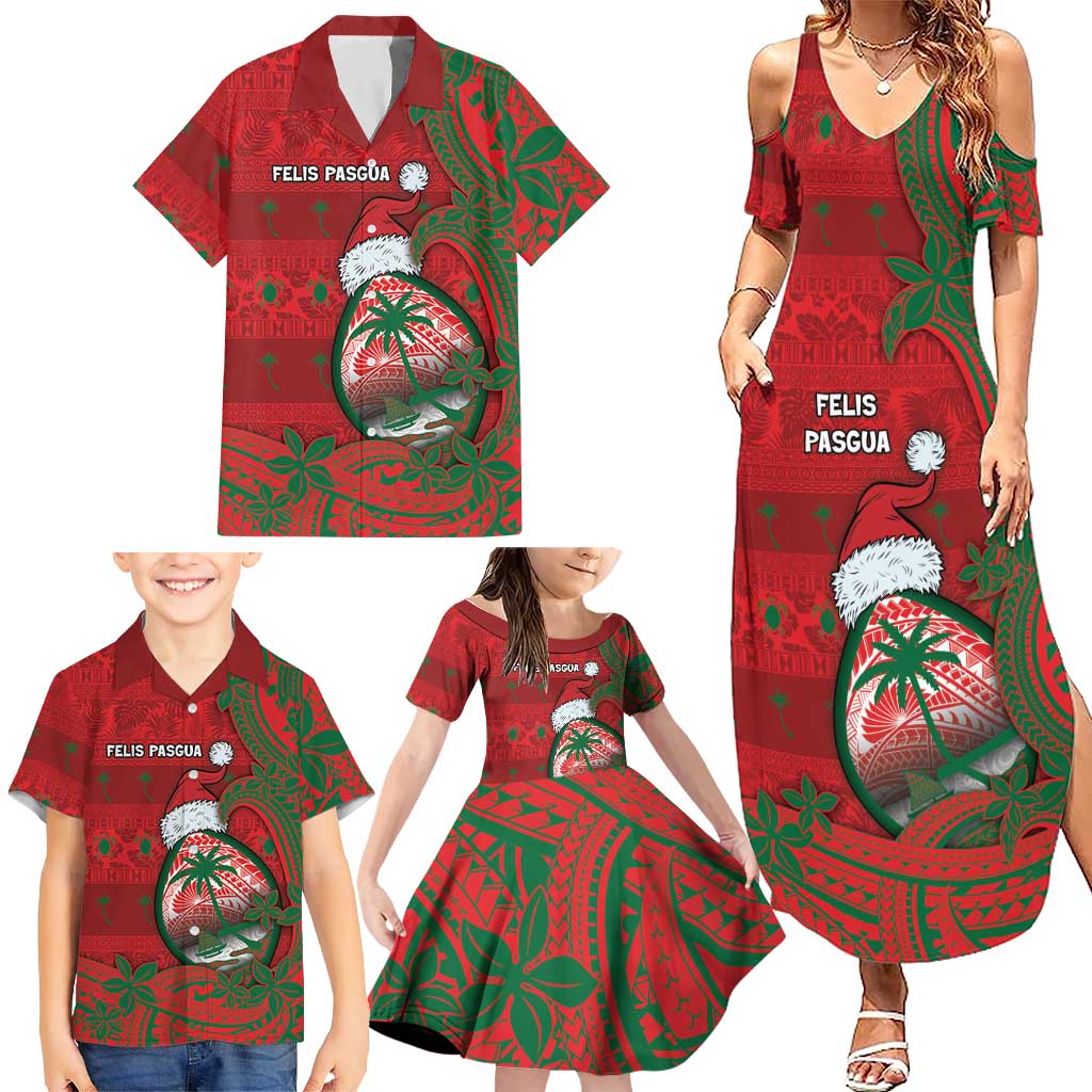 Guam Christmas Family Matching Summer Maxi Dress and Hawaiian Shirt Chamorro Seal Hat Santa Tribal Waves - Polynesian Pride