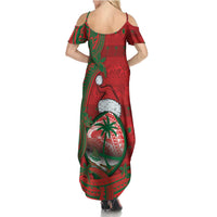 Guam Christmas Family Matching Summer Maxi Dress and Hawaiian Shirt Chamorro Seal Hat Santa Tribal Waves DT05 - Polynesian Pride