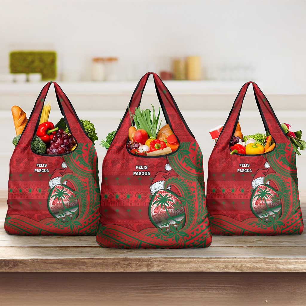 Guam Christmas Grocery Bag Chamorro Seal Hat Santa Tribal Waves - Polynesian Pride