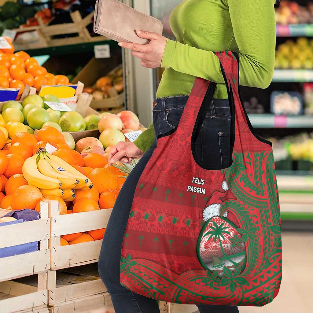 Guam Christmas Grocery Bag Chamorro Seal Hat Santa Tribal Waves - Polynesian Pride