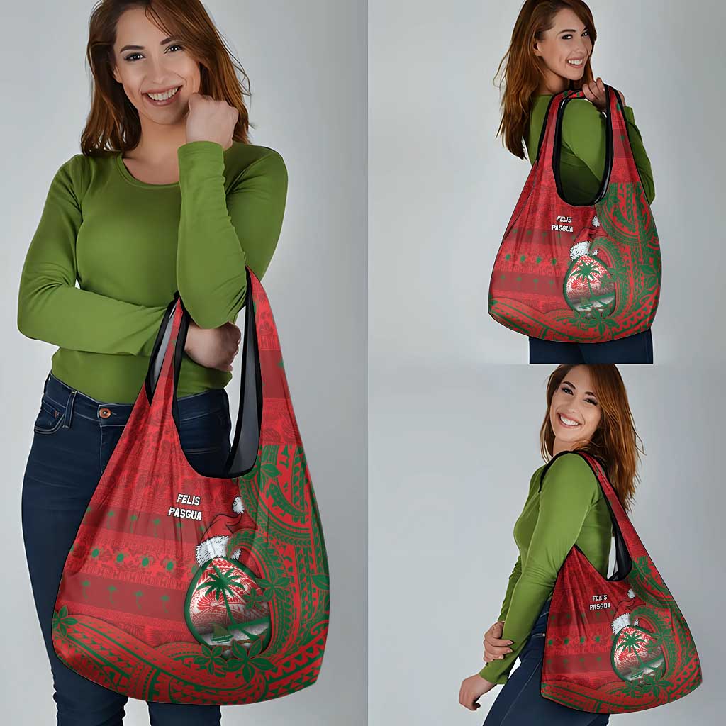 Guam Christmas Grocery Bag Chamorro Seal Hat Santa Tribal Waves - Polynesian Pride