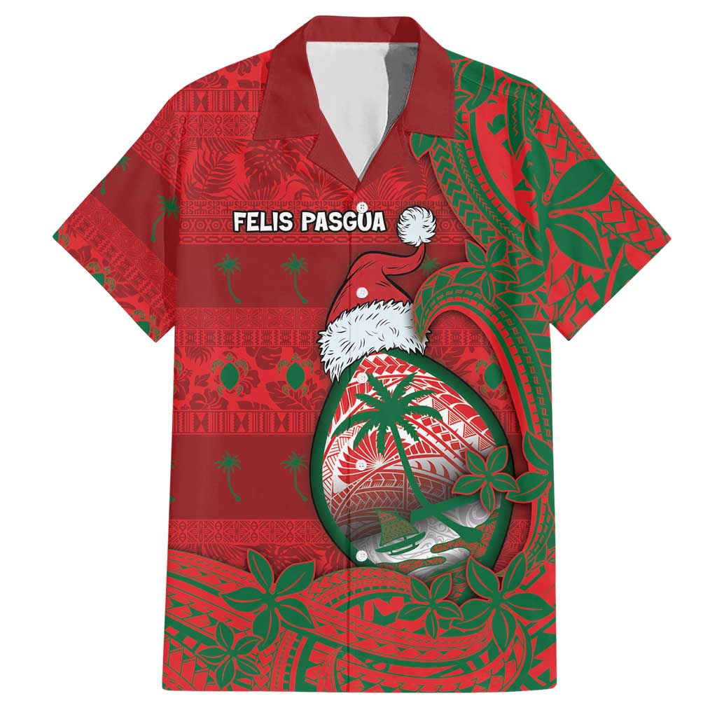 Guam Christmas Hawaiian Shirt Chamorro Seal Hat Santa Tribal Waves DT05 Red - Polynesian Pride