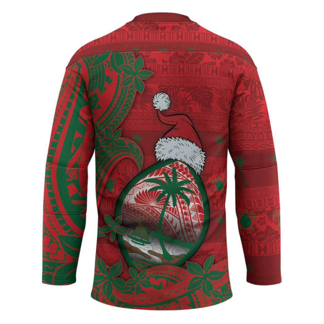 Guam Christmas Hockey Jersey Chamorro Seal Hat Santa Tribal Waves DT05 - Polynesian Pride