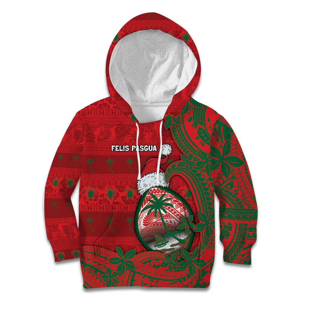 Guam Christmas Kid Hoodie Chamorro Seal Hat Santa Tribal Waves DT05 Hoodie Red - Polynesian Pride