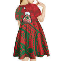 Guam Christmas Kid Short Sleeve Dress Chamorro Seal Hat Santa Tribal Waves - Polynesian Pride
