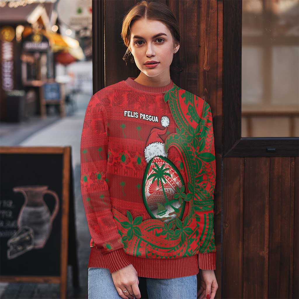 Guam Christmas Ugly Christmas Sweater Chamorro Seal Hat Santa Tribal Waves - Polynesian Pride