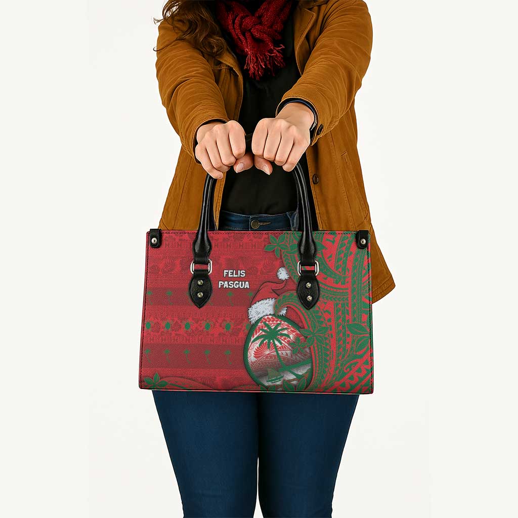 Guam Christmas Leather Bag Chamorro Seal Hat Santa Tribal Waves - Polynesian Pride
