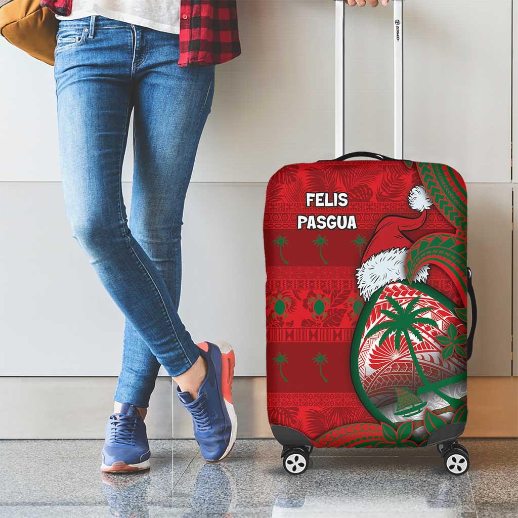Guam Christmas Luggage Cover Chamorro Seal Hat Santa Tribal Waves - Polynesian Pride