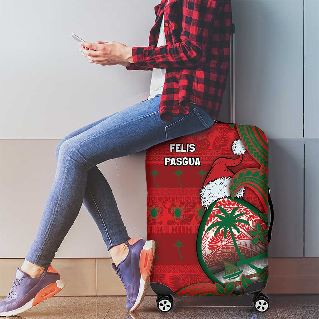 Guam Christmas Luggage Cover Chamorro Seal Hat Santa Tribal Waves - Polynesian Pride