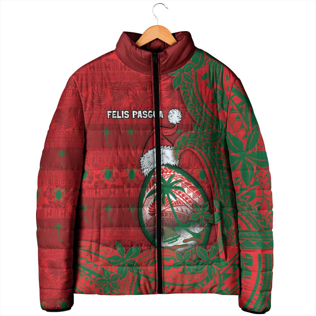 Guam Christmas Padded Jacket Chamorro Seal Hat Santa Tribal Waves - Polynesian Pride